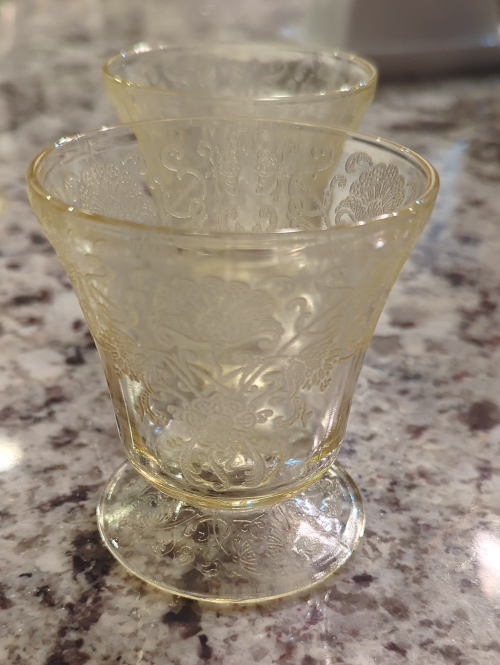 Florentine Atlas Etched Yellow Glass  Cups - Set of 2